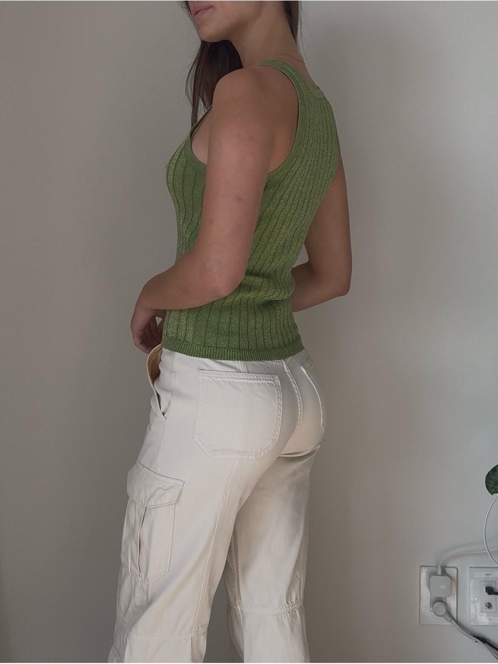 Green Ribbed Tank Top - Picture 3 of 5